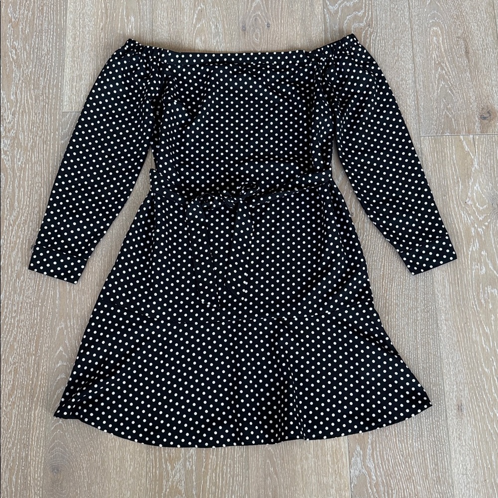Express Black and White Polka Dot Off the Shoulder Dress. Size Medium.